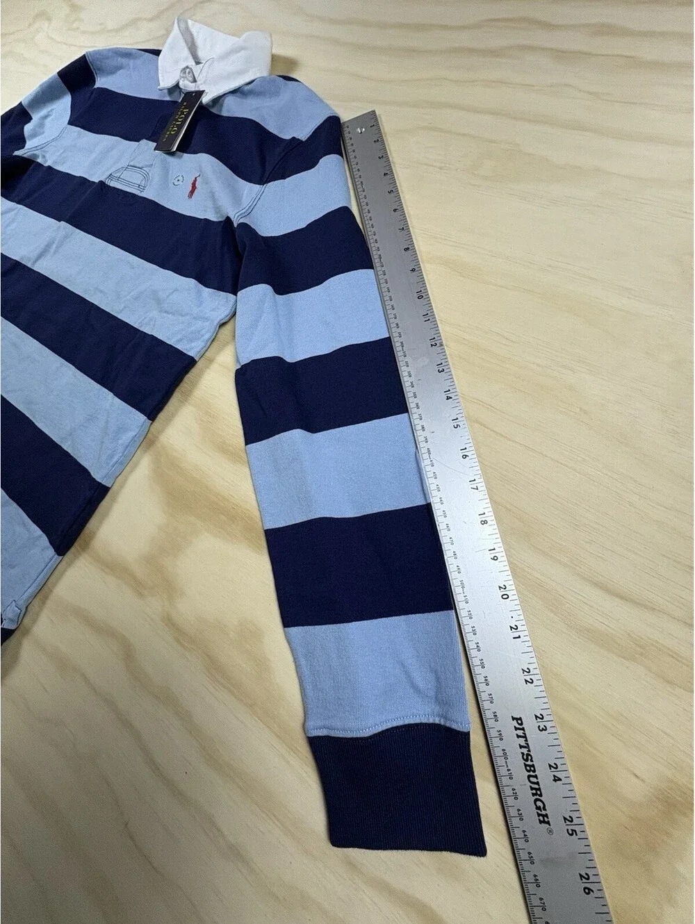NWT Polo Ralph Lauren Rugby Shirt Men’s Medium Blue Stripe Classic Long Sleeve